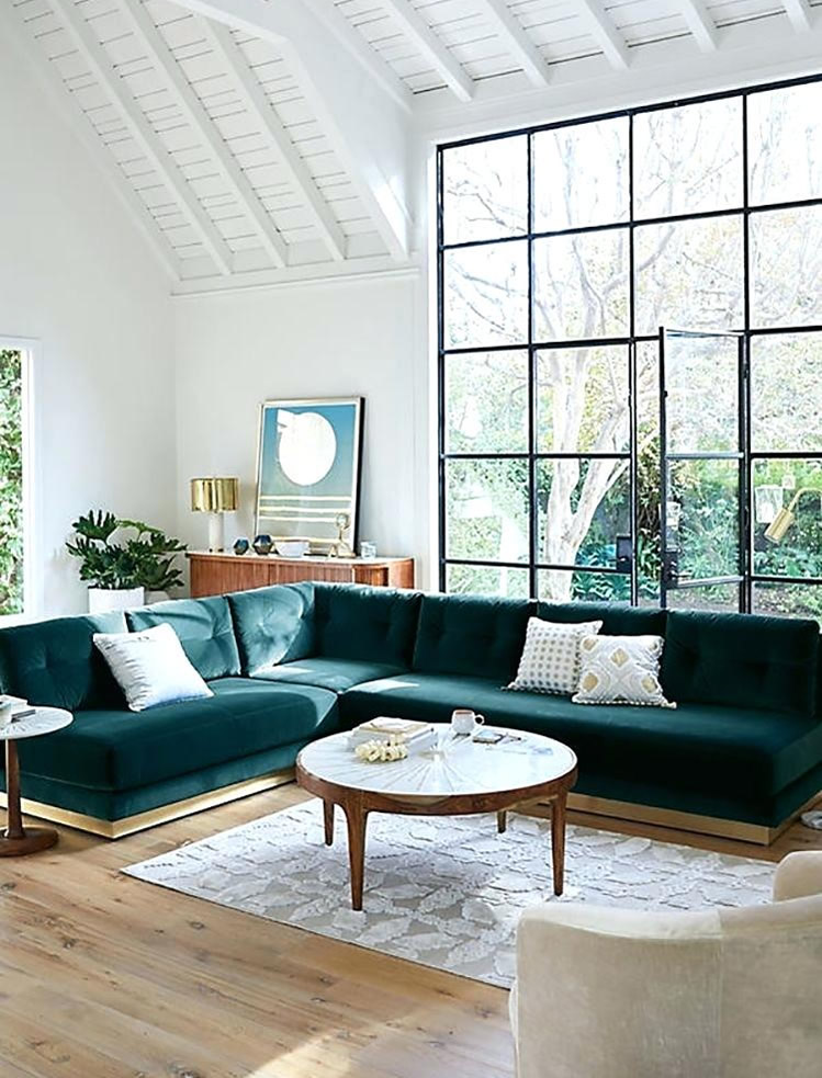 Green Velvet Sectional Sofa - Milan Furniture